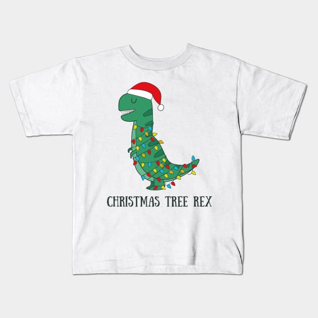 Christmas Tree Rex- Funny Dinosaur T Rex Christma Gifts Kids T-Shirt by Dreamy Panda Designs